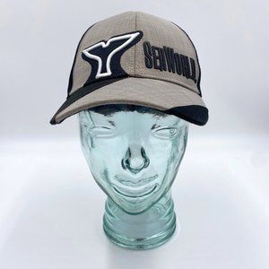 SeaWorld Embroidered Shamu Whale Tail Hat Cap Black Gray OS Adjustable Strapback